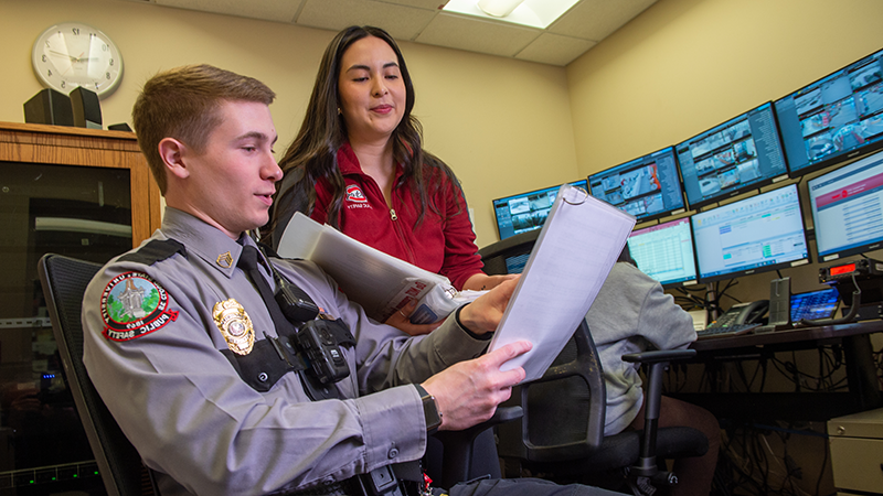 St. Cloud State Public Safety personnel in the dispatch room